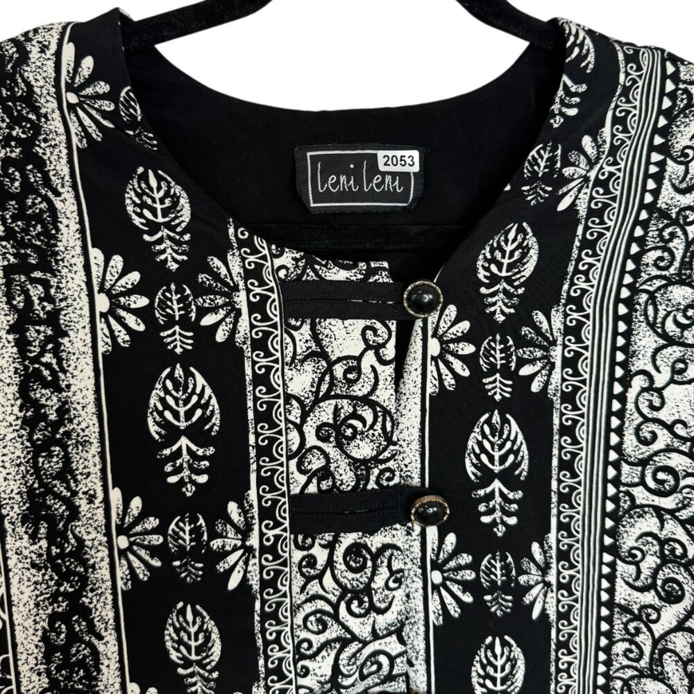 Vintage Leni Leni Funky Black & White Patterned Short Sleeve Tunic Top Size View 3